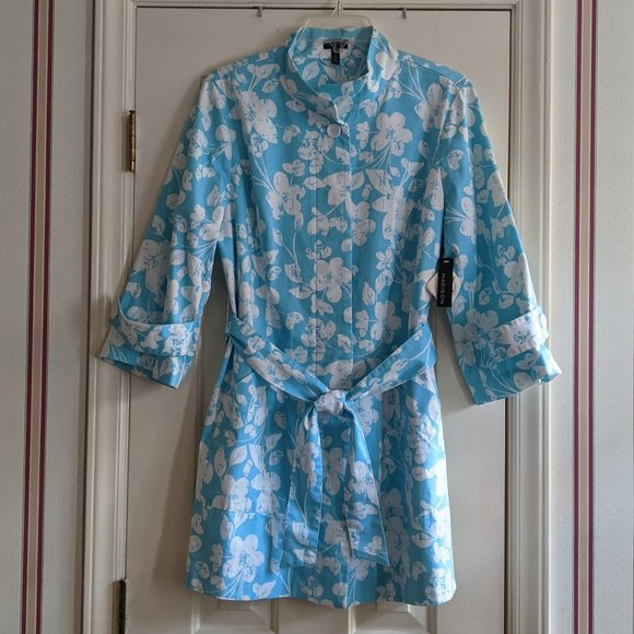 Madison Robin Egg Blue Floral "Trench" Coat NWT - Picture 2 of 16